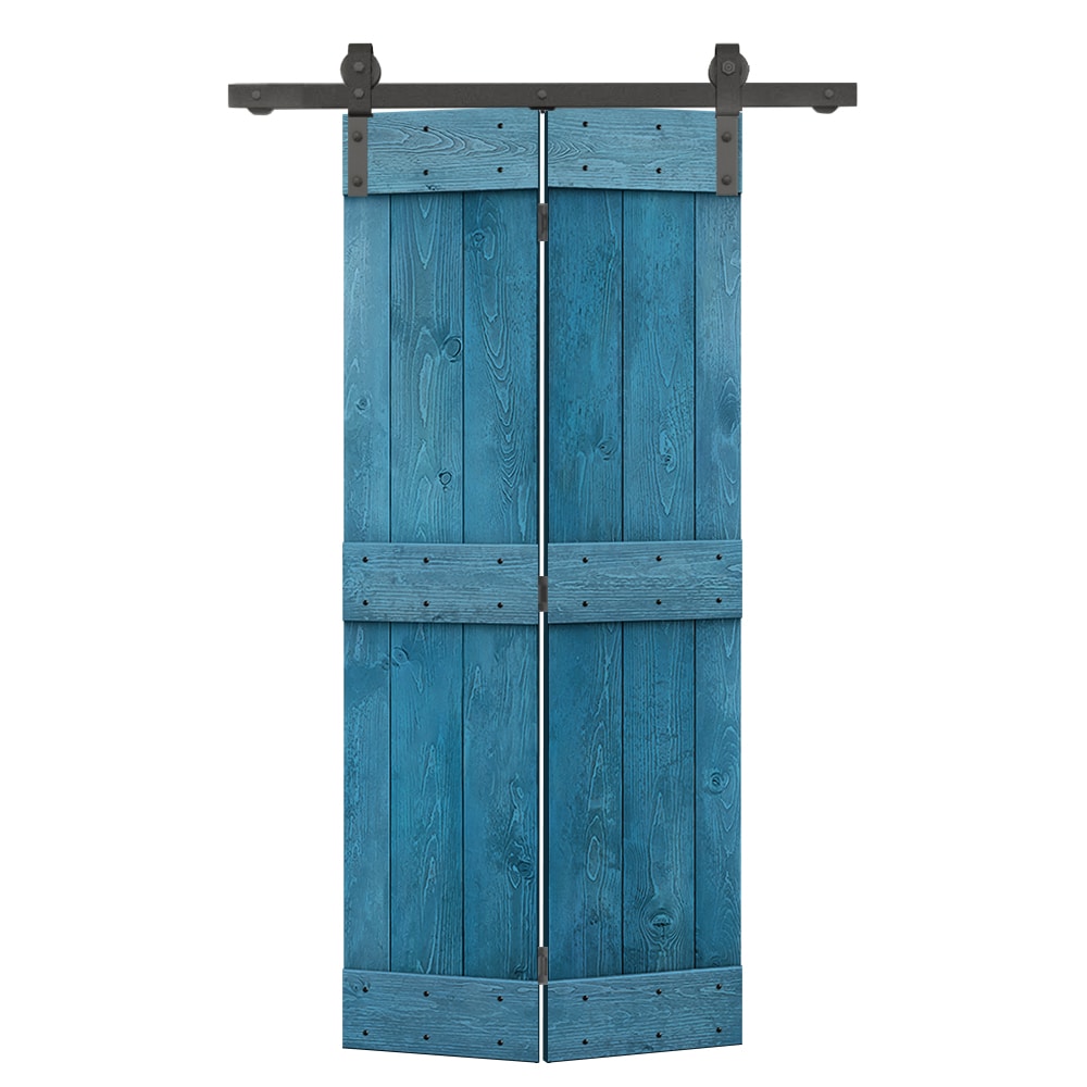 CALHOME 20-in x 84-in Ocean Blue Stained Mid-Bar Pine Wood Solid core Single bifold Barn Door (Hardware Included)