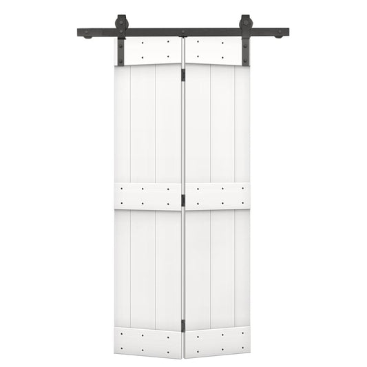 CALHOME 38-in x 84-in Pure White Mid-Bar Pine Wood Solid core Single bifold Barn Door (Hardware Included)