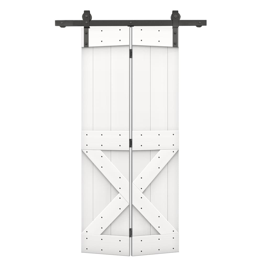 CALHOME 22-in x 84-in Pure White X-frame Pine Wood Solid core Single bifold Barn Door (Hardware Included)