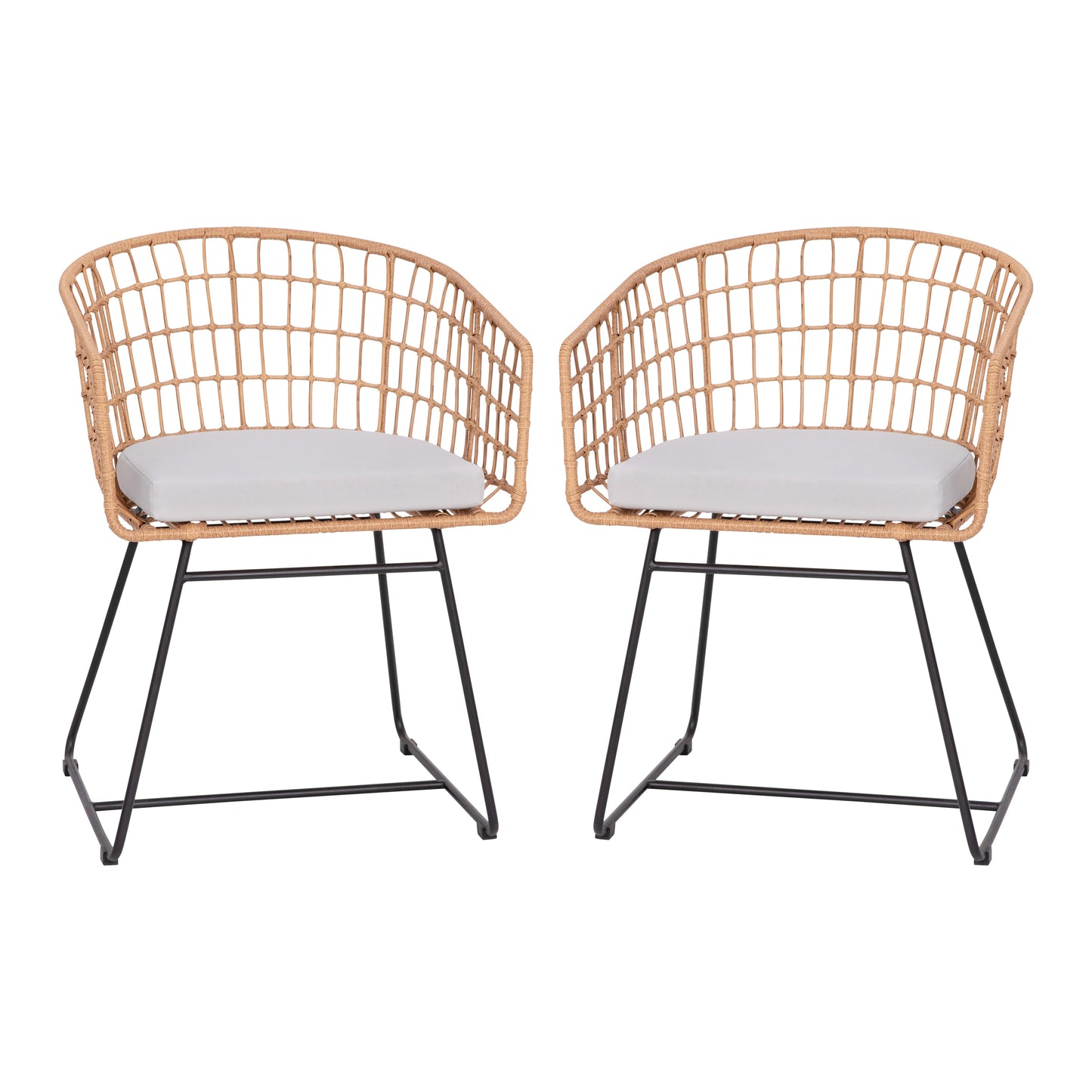 Taylor & Logan Fielder Set of 2 Wicker Brown Rattan Frame Stationary Conversation Chair with Light gray Cushioned Seat