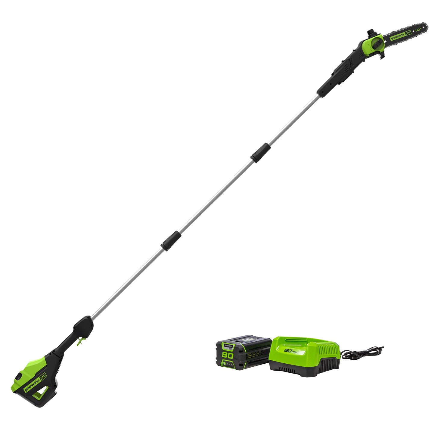 Greenworks 80-volt 10-in 2 Ah Battery Pole Saw (Battery and Charger Included) PS80L211