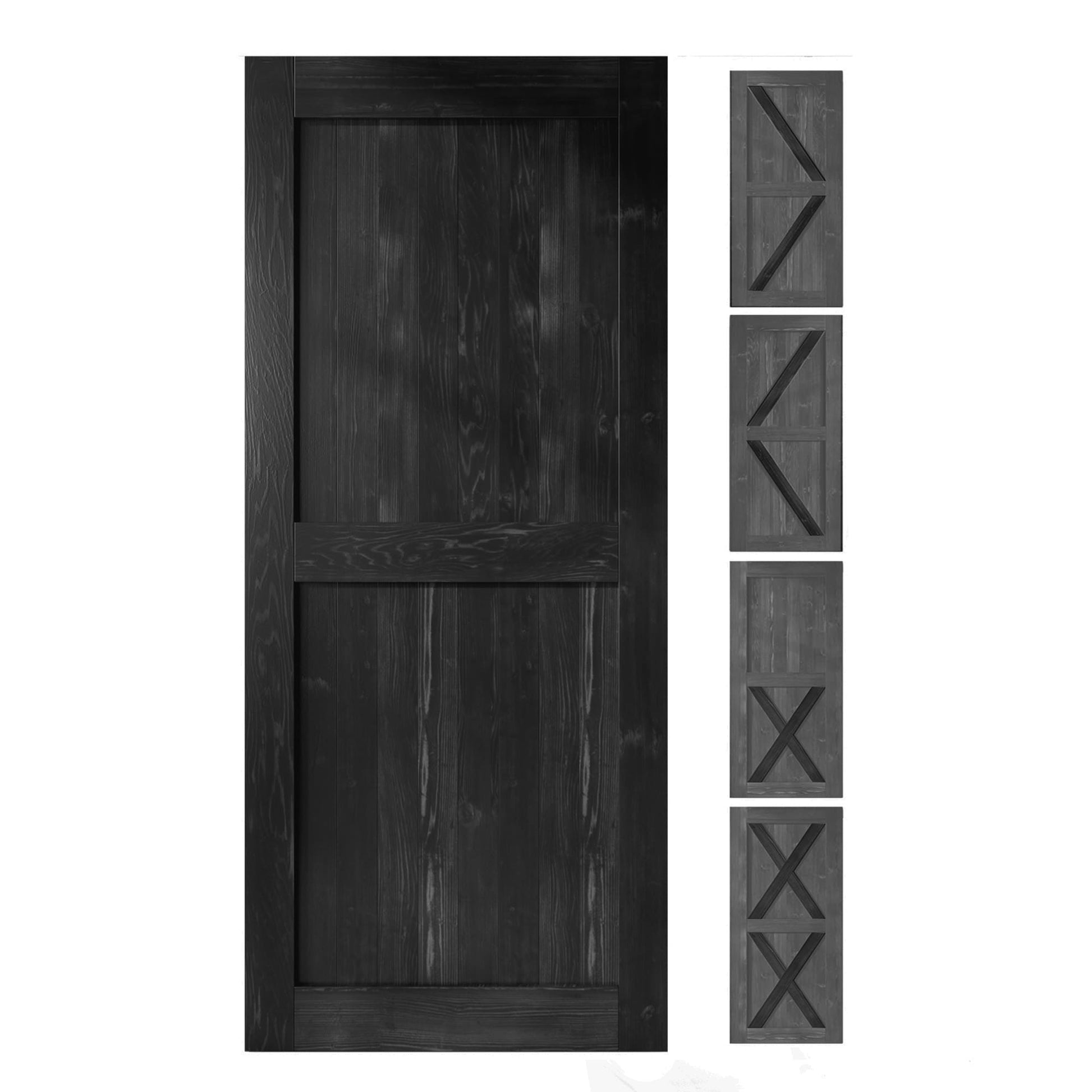 HOMACER 60-in x 80-in Black Pine Wood Solid core Single Barn Door (Hardware Not Included)