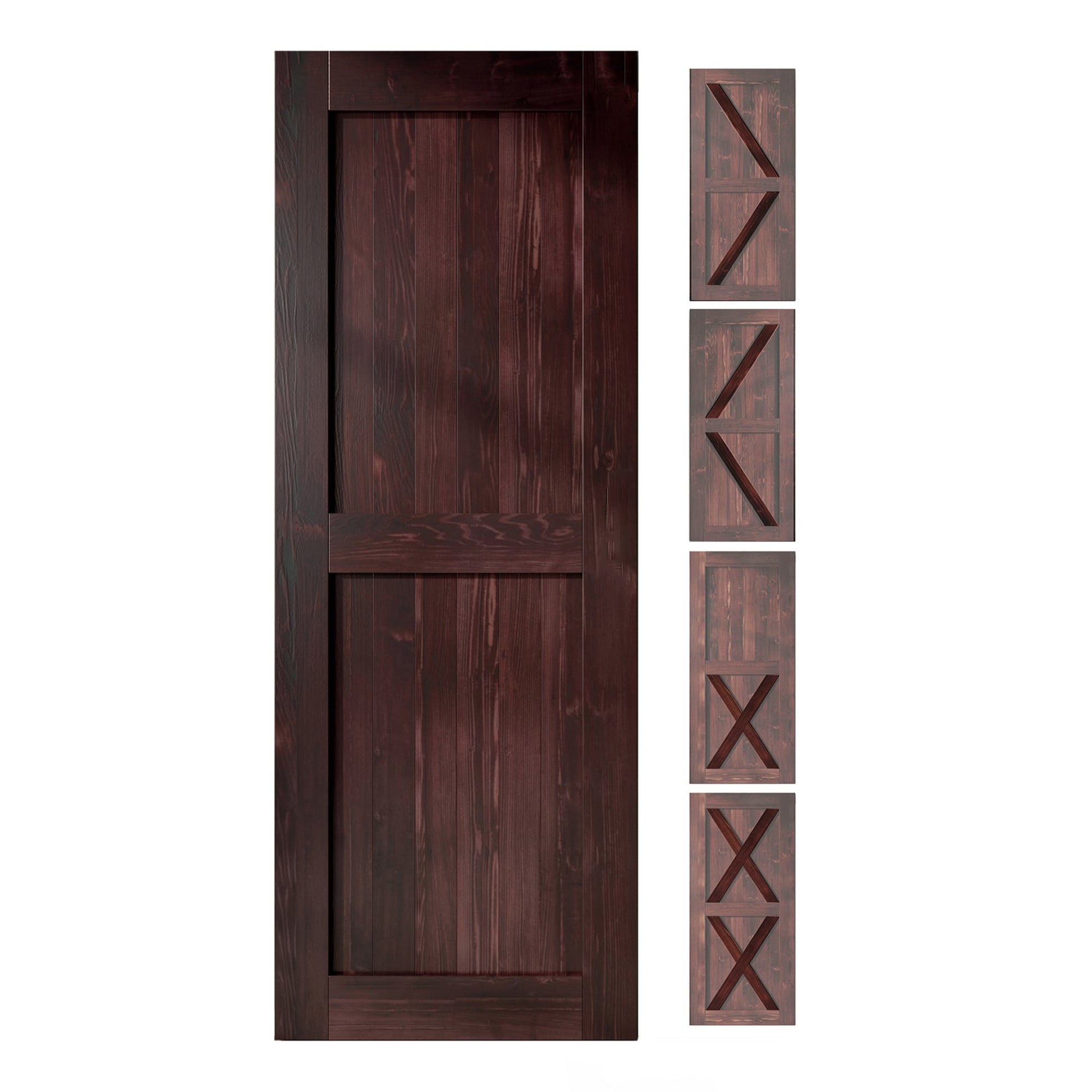 HOMACER 40-in x 80-in Red Mahogany Pine Wood Solid core Single Barn Door (Hardware Not Included)