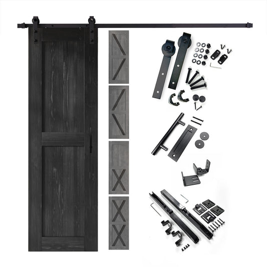 HOMACER 28-in x 80-in Black Pine Wood Solid core Single Barn Door (Hardware Included)