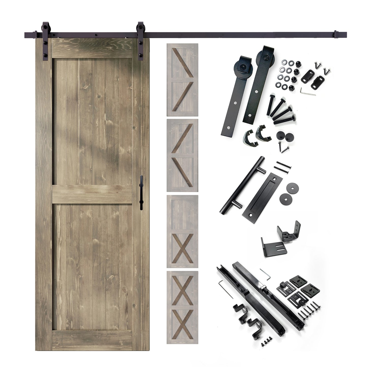 HOMACER 38-in x 80-in Classic Gray Pine Wood Solid core Single Barn Door (Hardware Included)