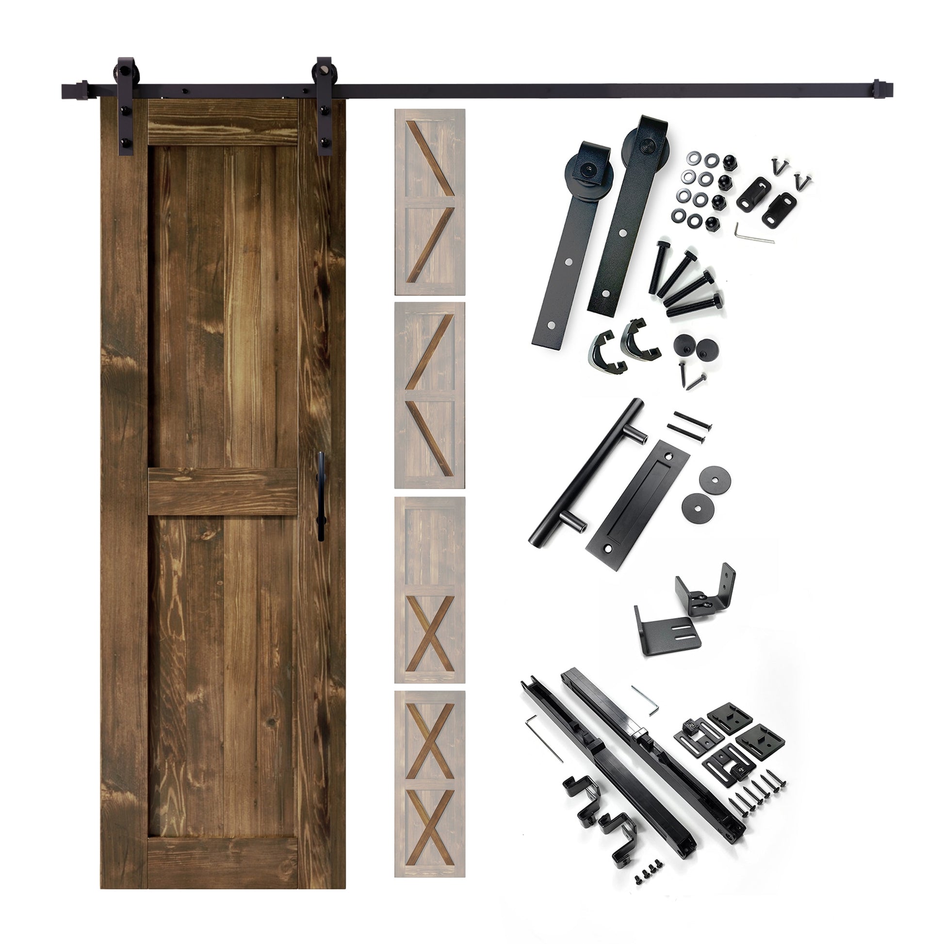 HOMACER 20-in x 80-in Walnut Pine Wood Solid core Single Barn Door (Hardware Included)