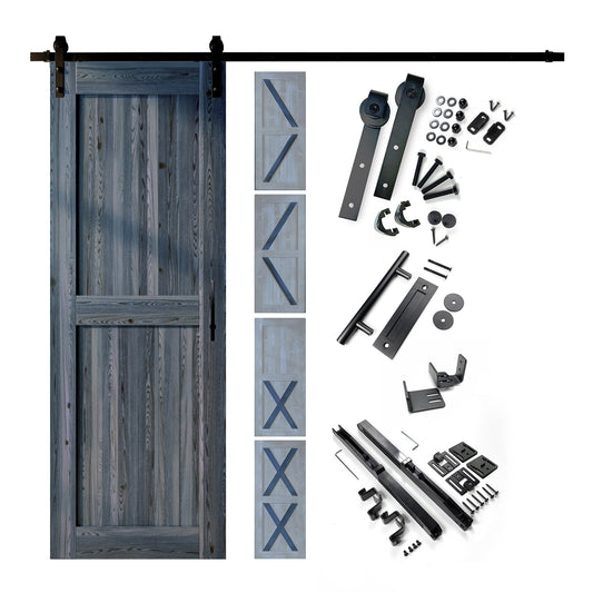 HOMACER 36-in x 80-in Navy Pine Wood Solid core Single Barn Door (Hardware Included)