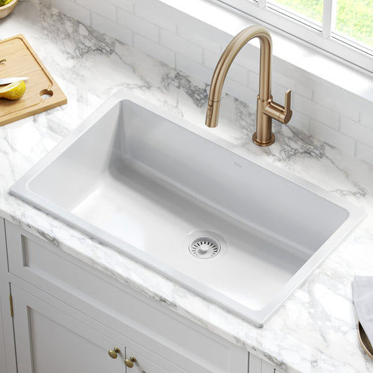 Kraus Turino Undermount 29.88-in x 18.13-in Fireclay Single bowl Kitchen Sink