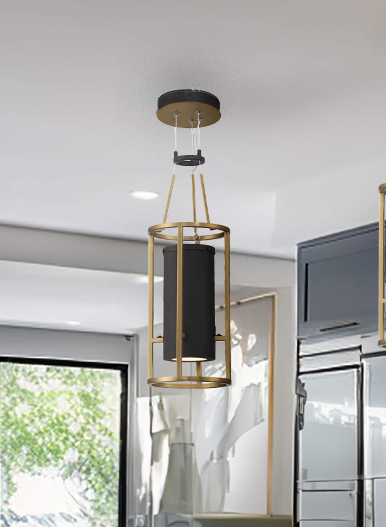 Minka Lavery Levitation 1 -Light Sand Black and Soft Brass Modern/contemporary White glass Geometric Integrated LED Mini Hanging Pendant light