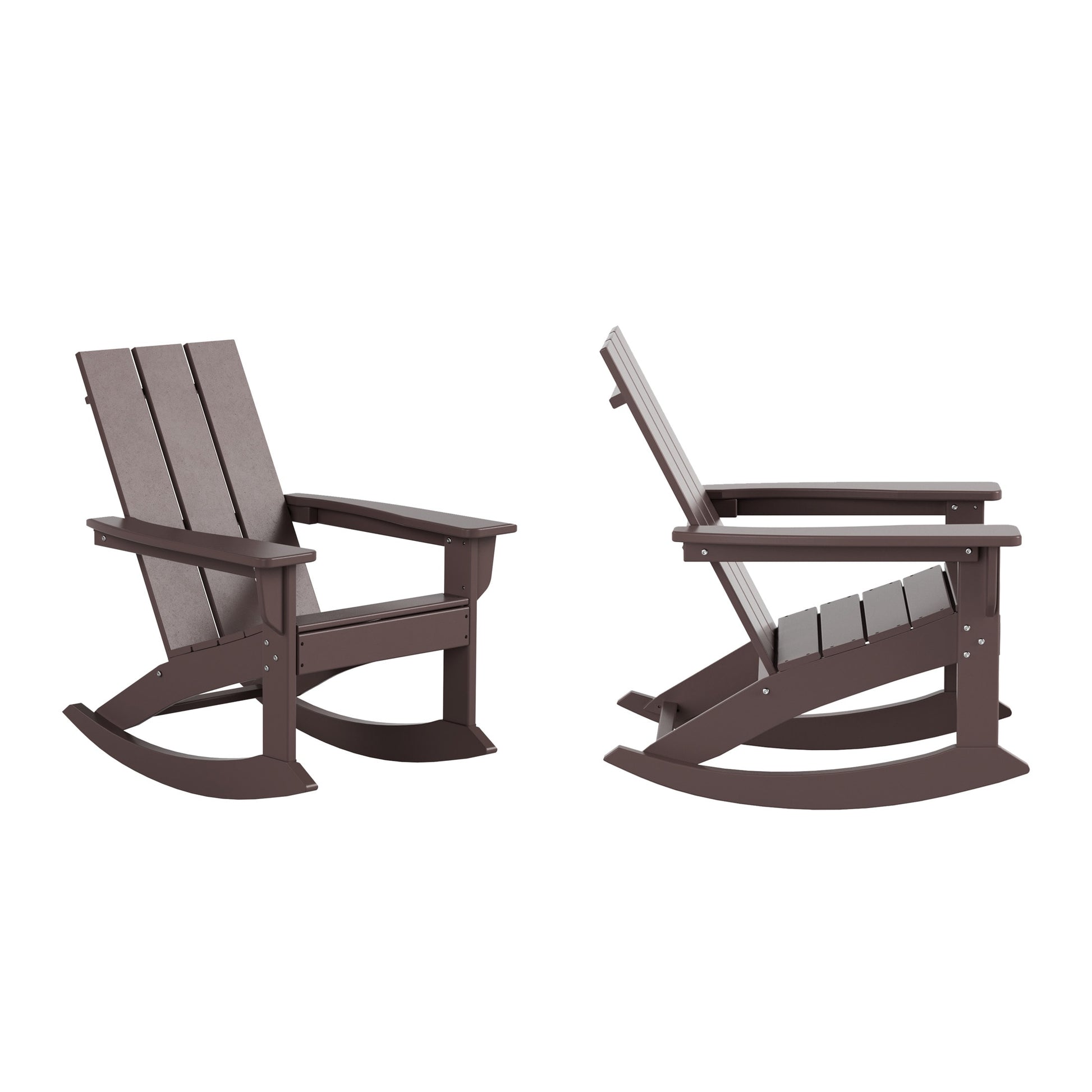Westin Furniture Shoreside Set of 2 Dark Brown HDPE Frame Stationary Rocking Chair with Slat Seat