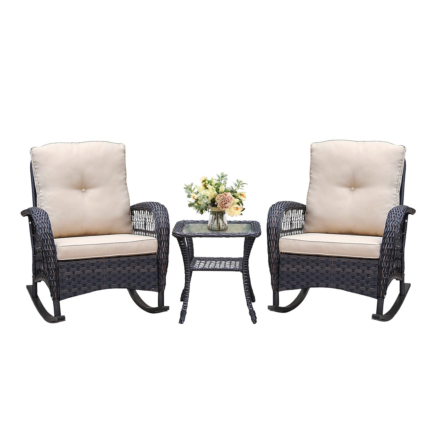 CESICIA Patio Furniture Sets Set of 2 Brown Metal Frame Conversation Chair with Woven Seat