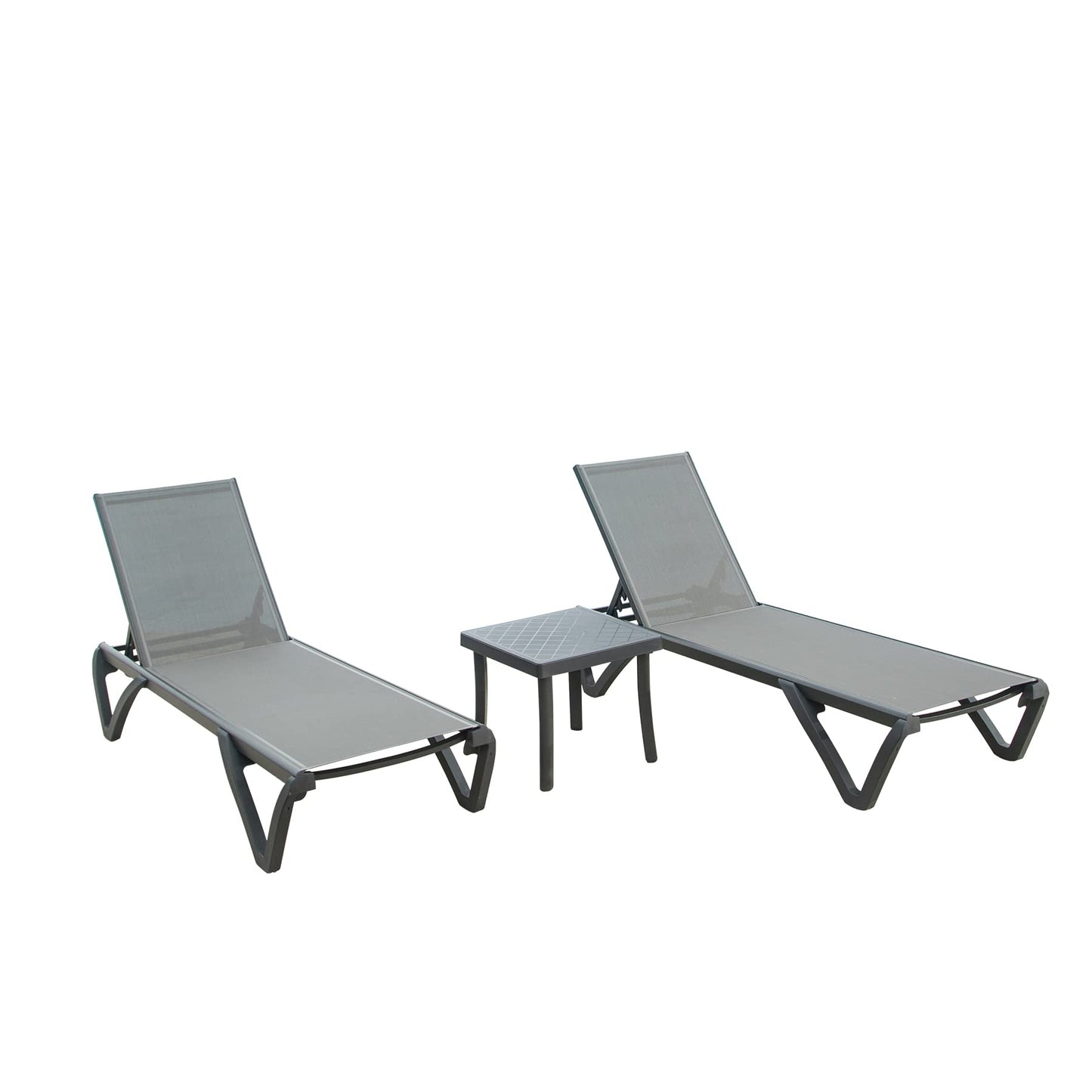 CESICIA Patio Furniture Sets Set of 2 Gray Aluminum Frame Stationary Chaise lounge Chair with Gray Mesh Seat
