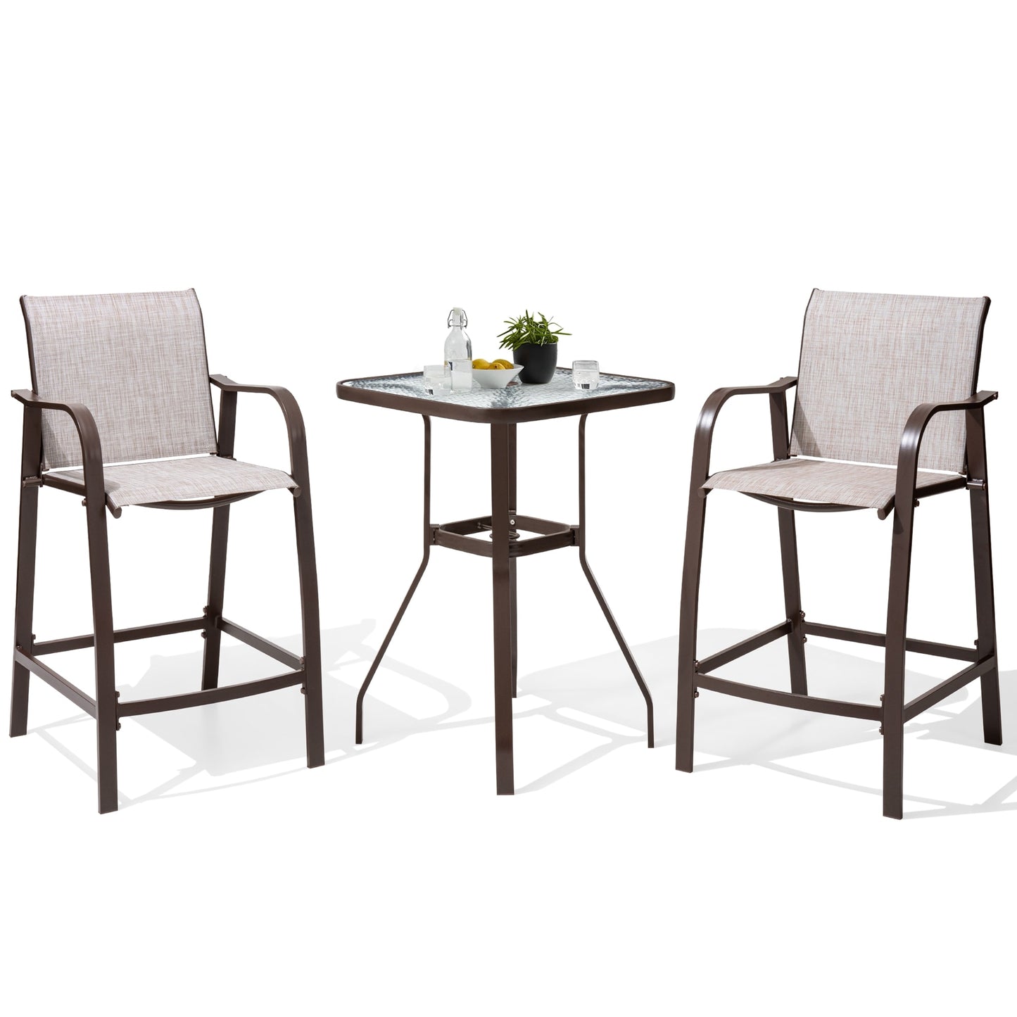 Crestlive Products Teslin bar chair and table set 3 -Piece Patio Conversation Set with Off-white