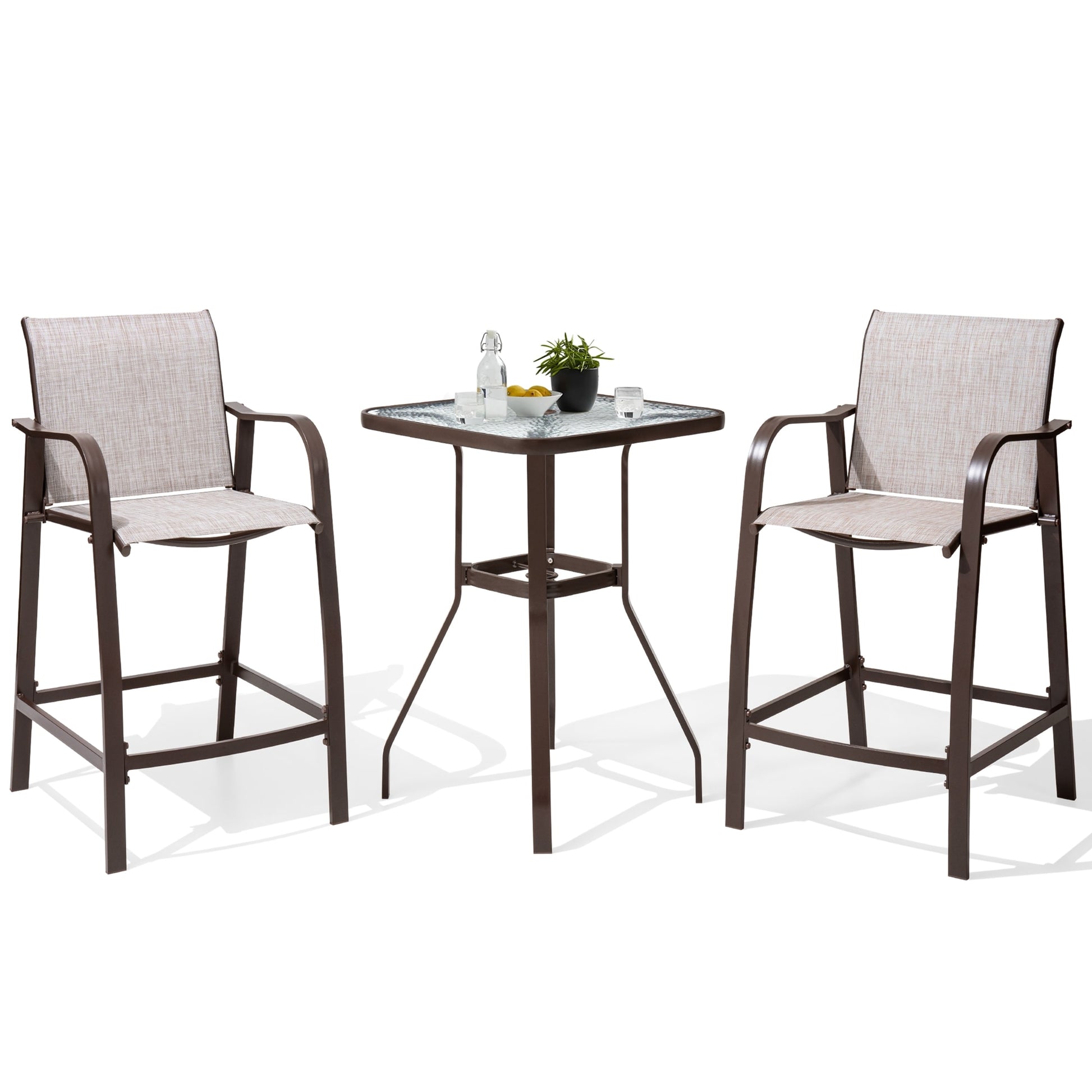 Crestlive Products Teslin bar chair and table set 3 -Piece Patio Conversation Set with Off-white