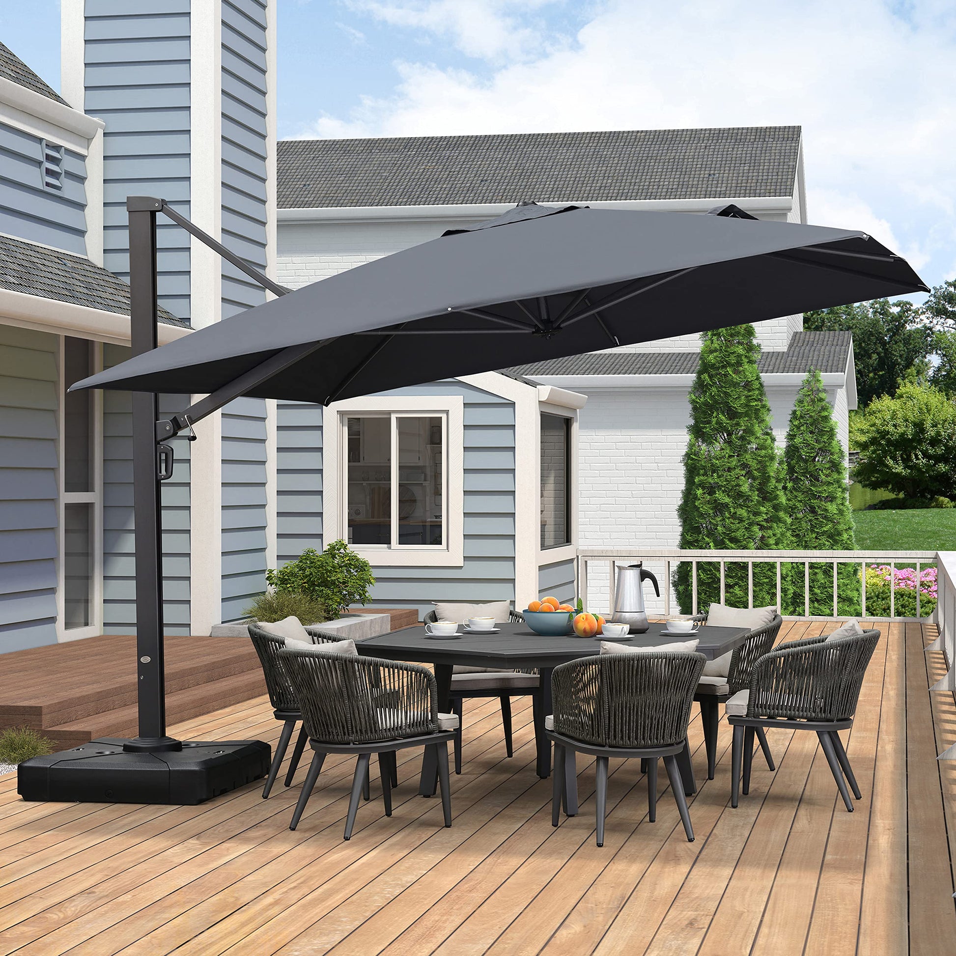 PURPLE LEAF 11-ft Aluminum Gray Crank Cantilever Patio Umbrella