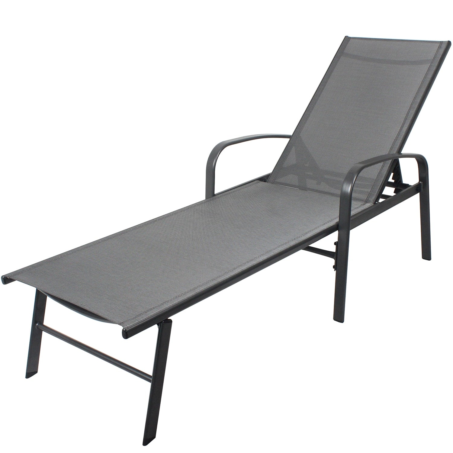 Bybafun Set of 2 Gray Steel Frame Stationary Chaise Lounge Chair with Gray Mesh Seat