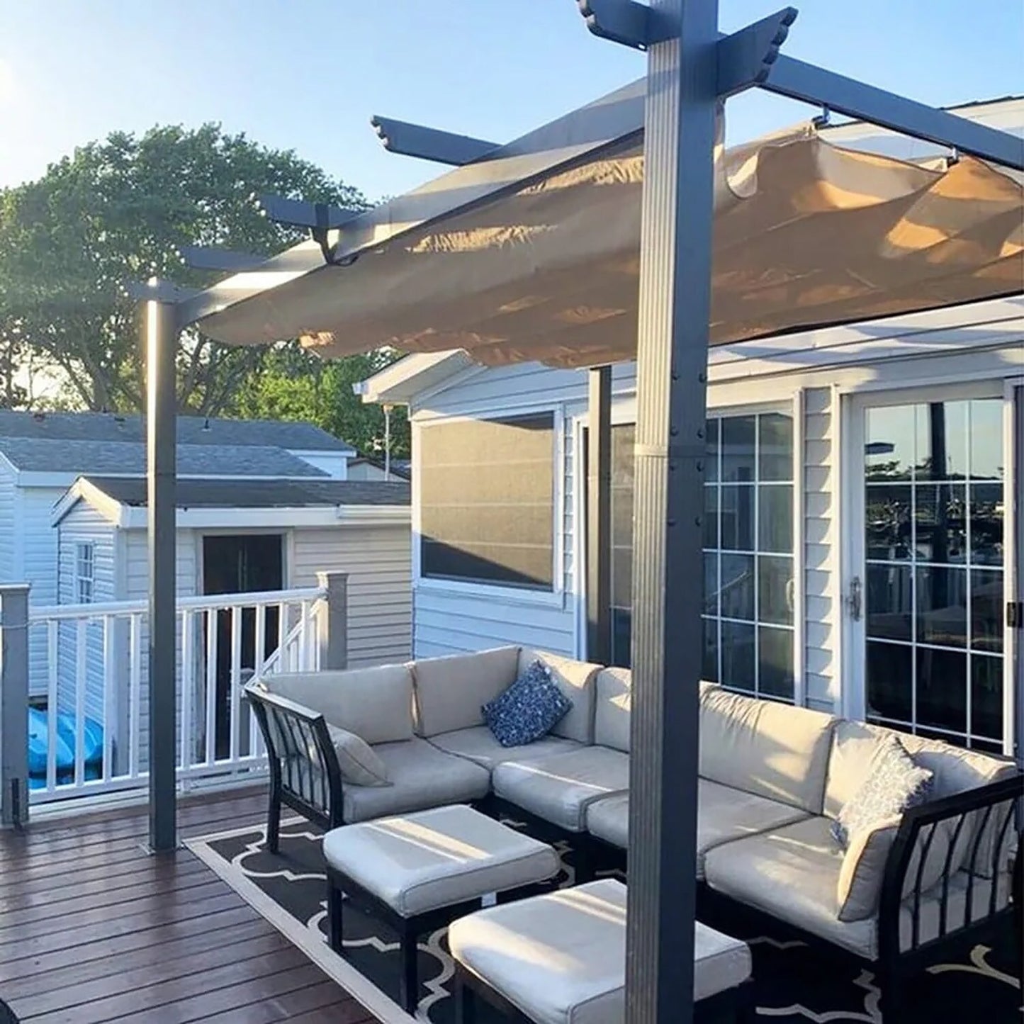 PURPLE LEAF Home and Garden 10-ft W x 12-ft L x 7-ft 6-in H Beige Metal Freestanding Pergola with Canopy