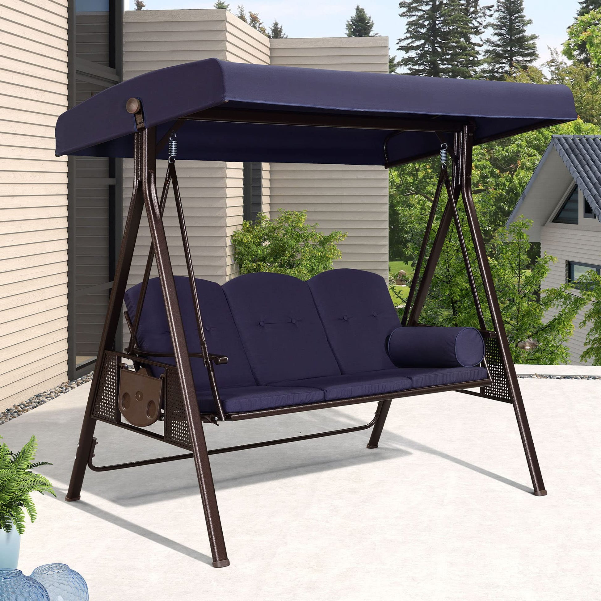 PURPLE LEAF Deluxe Outdoor Patio Porch Swing 3 -person Bronze Aluminum Outdoor Swing
