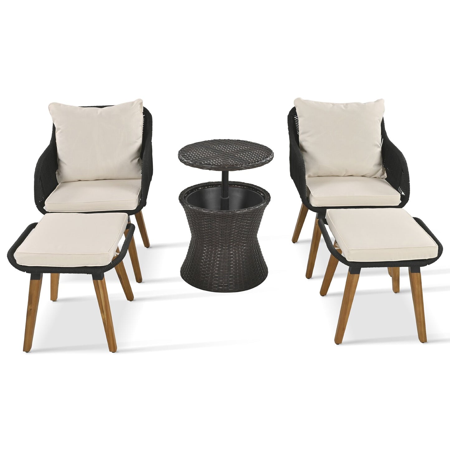 Bybafun 5 -Piece Wicker Patio Conversation Set with Off-white Cushions