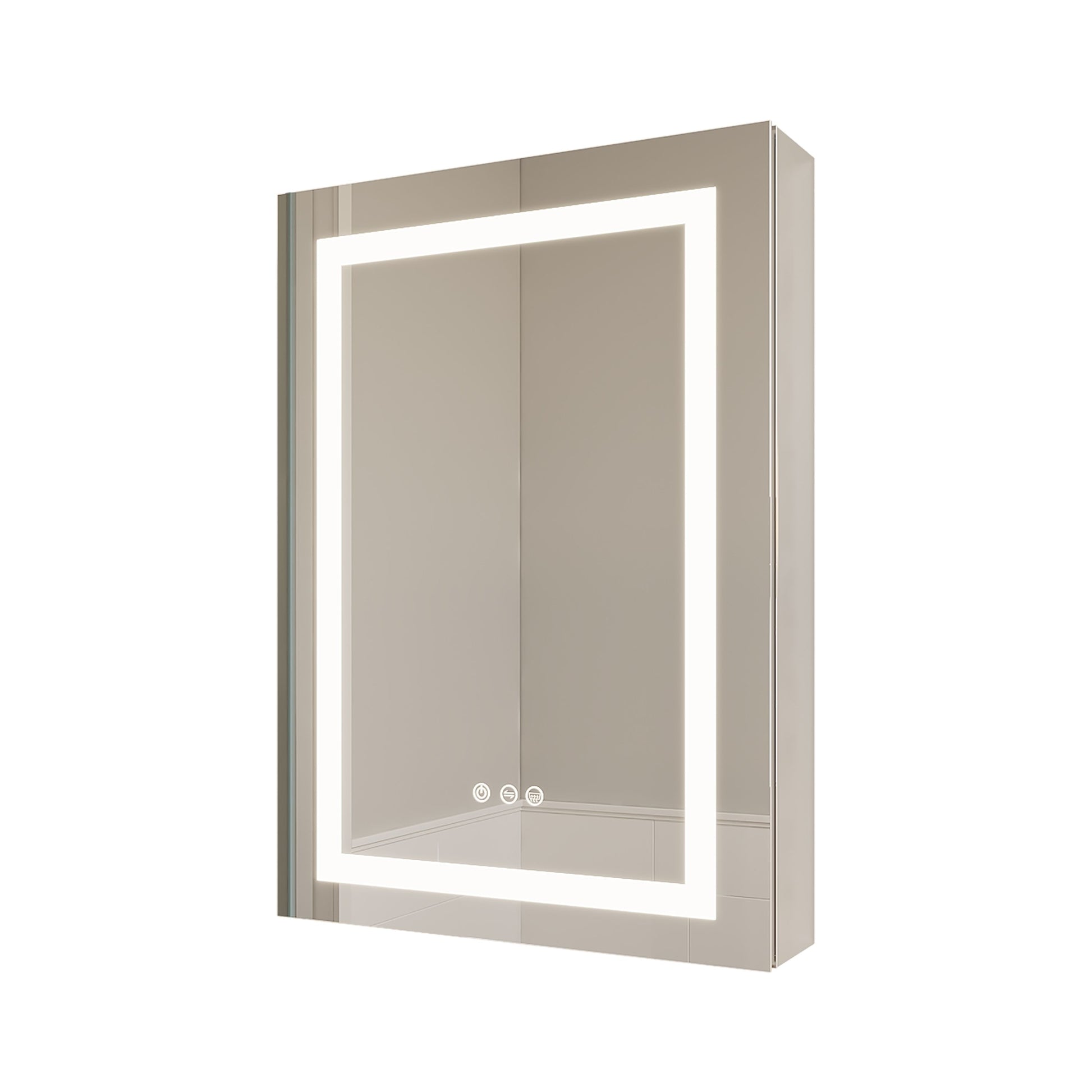 WELLFOR 26-in x 20-in Lighted LED Fog Free Surface/Recessed Mount Silver Mirrored Rectangle Soft Close Medicine Cabinet