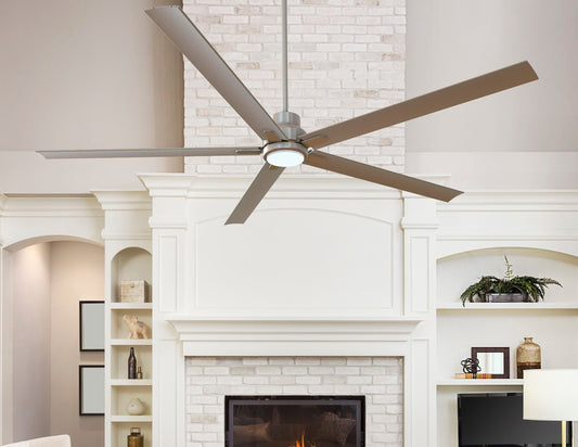 Harbor Breeze Cando 84-in Color-Changing Integrated LED Outdoor Brushed Nickel with Matte Silver Blades Ceiling Fan With Light - Remote Included ( 5 -Blade )