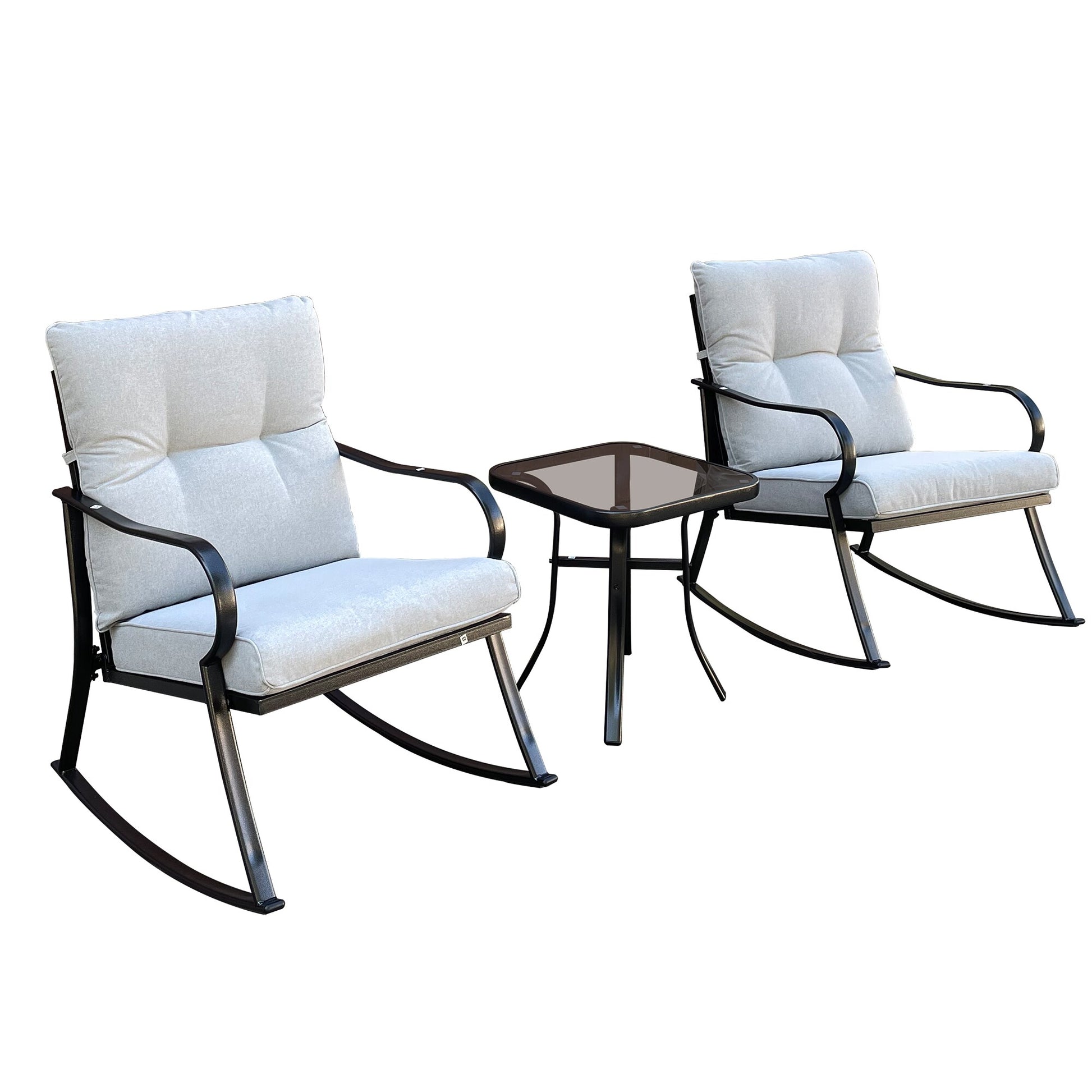 Hrinhom Hrinhom Set of 2 Black Metal Frame Conversation Chair with Off-white Cushioned Seat