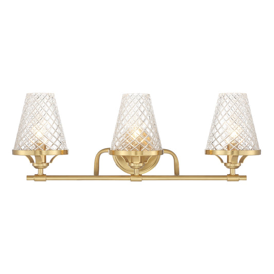 Savoy House Candler 3-Light Bathroom Vanity Light in Warm Brass 24-in 3 -Light Antique Brass Vintage Vanity light