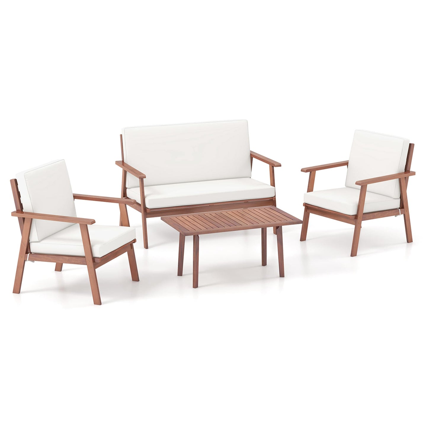 Costway 4 -Piece Patio Conversation Set with White Cushions
