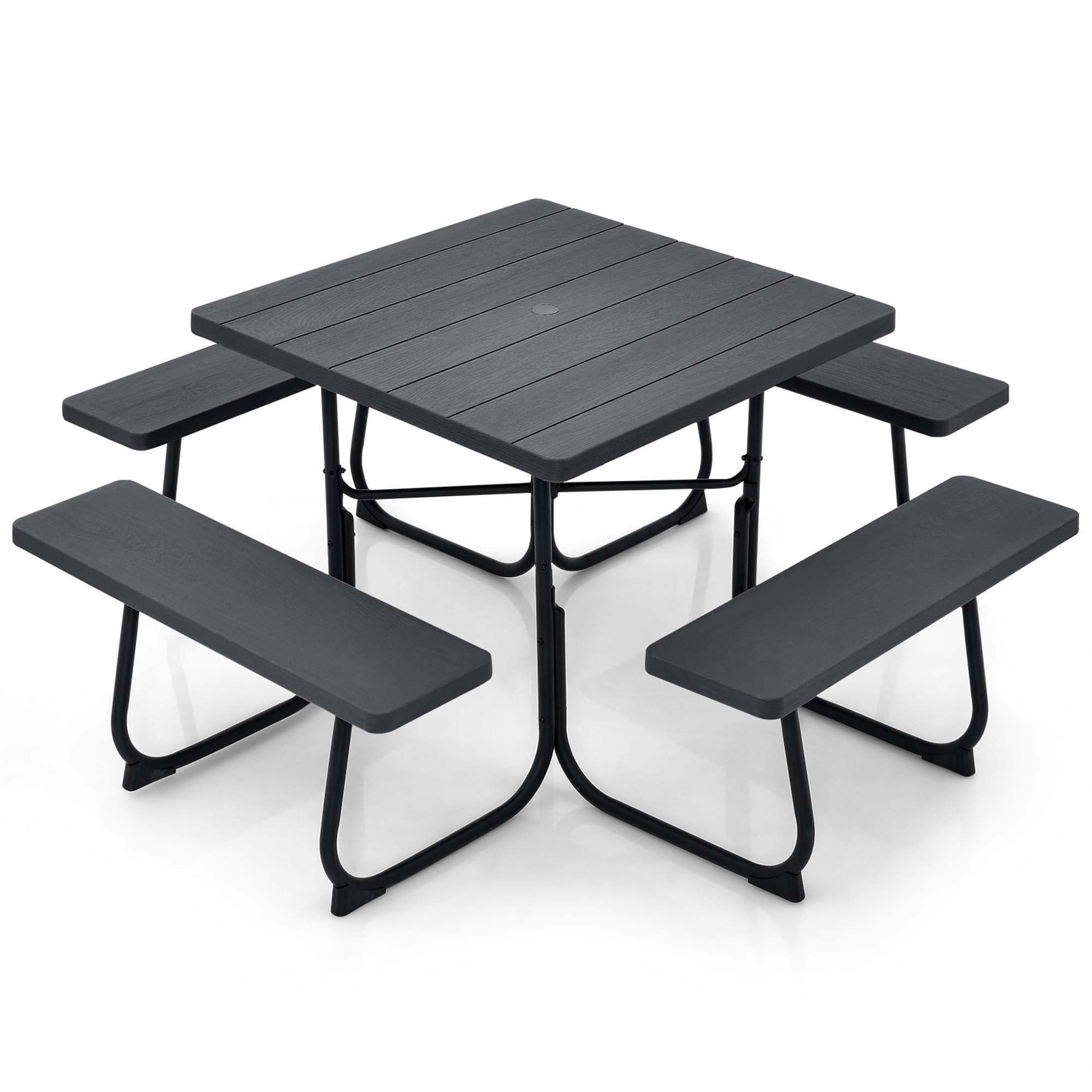 Costway Black Patio Dining Set Plastic Square Table with 4 Stationary Chairs