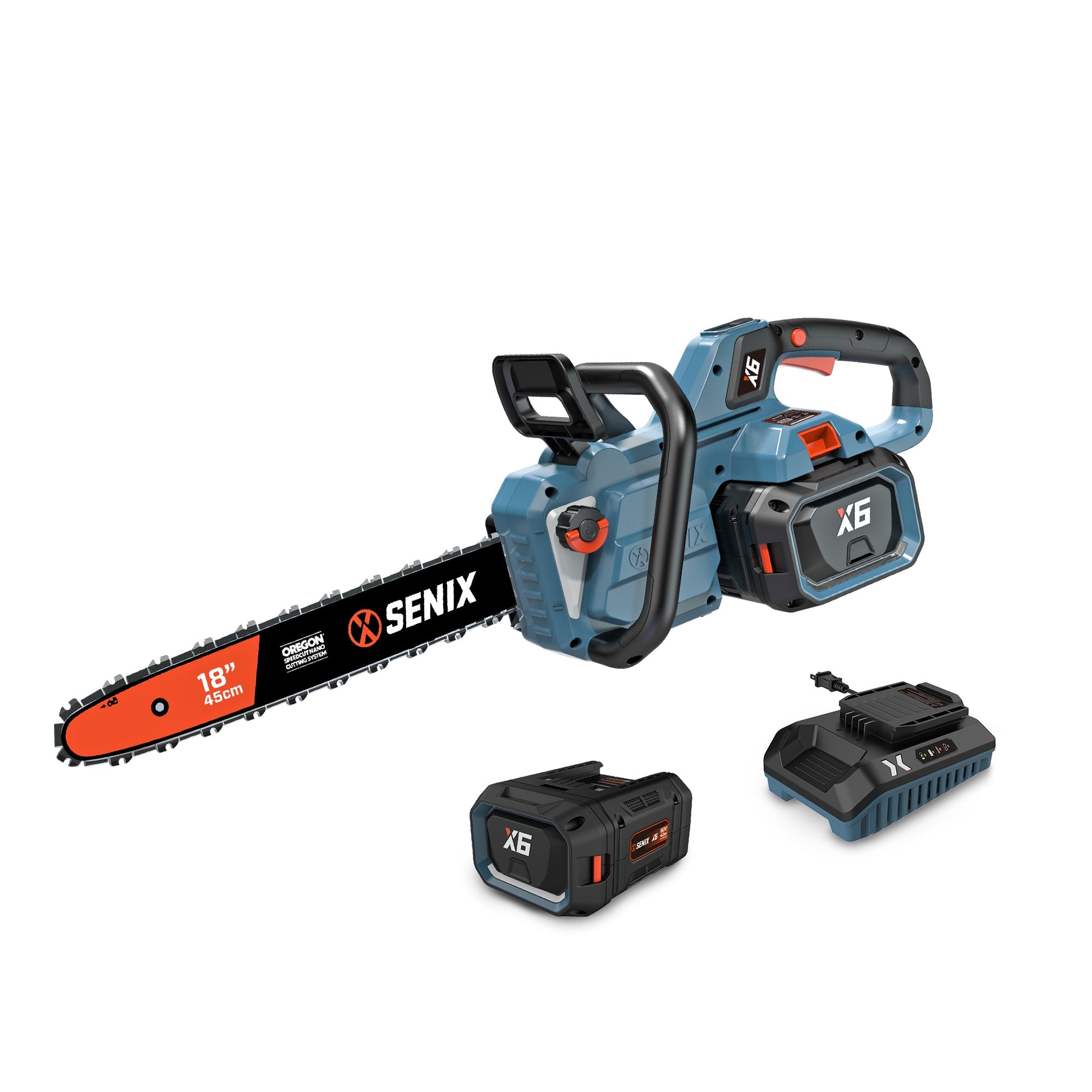 SENIX 60-volt Max 18-in Brushless Battery 4 Ah Chainsaw (Battery and Charger Included) CSX6-M1