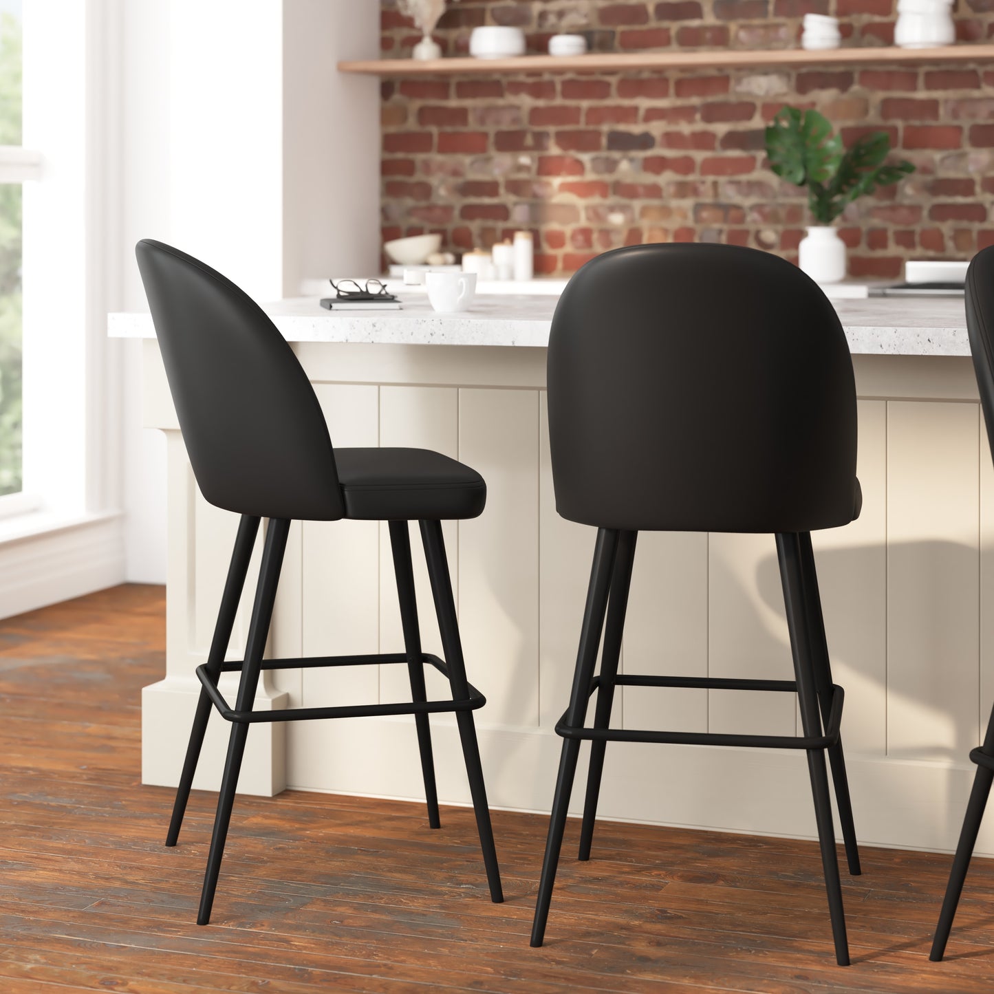 Taylor & Logan Black 30.0-in H Bar height Upholstered Metal Bar Stool 2 -Pack