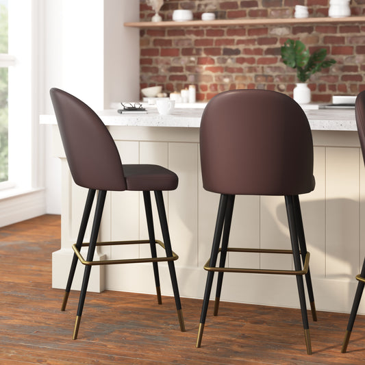 Taylor & Logan Brown Faux Leather 30.0-in H Bar height Upholstered Metal Bar Stool 2 -Pack