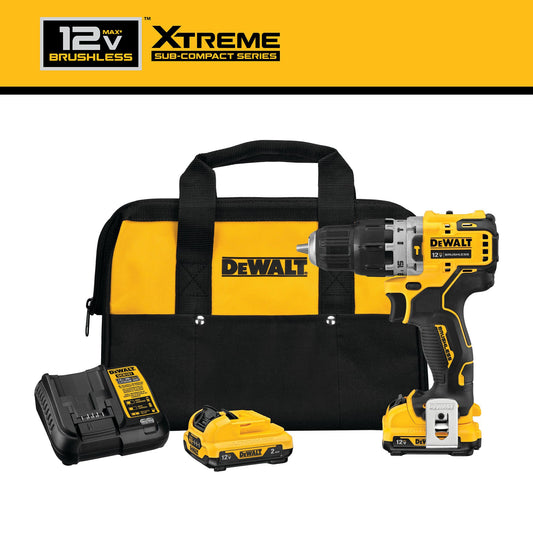 DEWALT XTREME 3/8-in 12-volt Max Variable Speed Brushless Cordless Hammer Drill (2-Batteries Included) DCD706F2