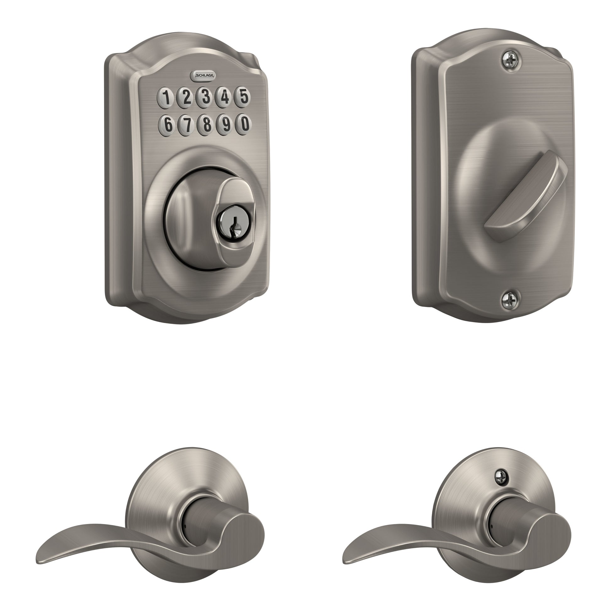 Schlage Camelot Satin Nickel Electronic Deadbolt with Keypad FBE365 V CAM 619 ACC