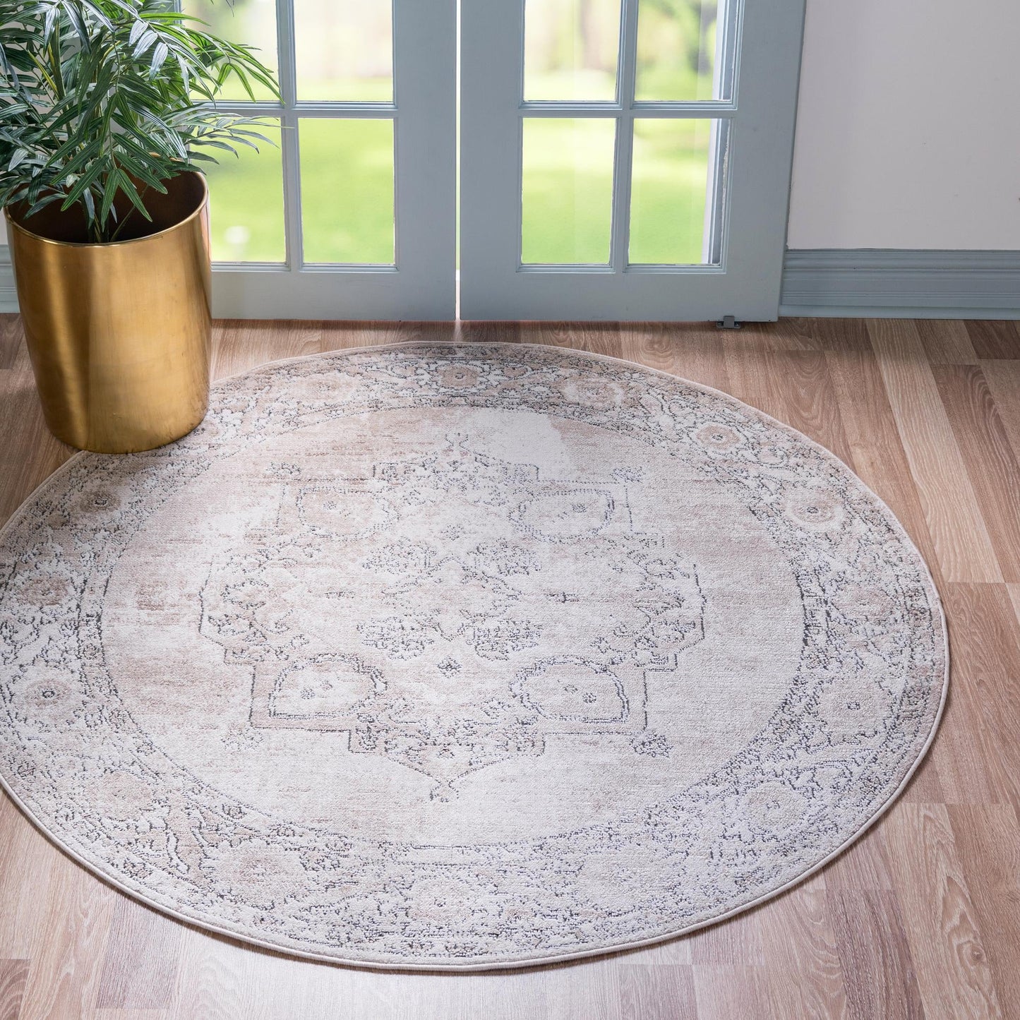 Unique Loom Portland 12 x 12 (ft) Loomed Polypropylene Ivory Round Indoor Medallion Area rug
