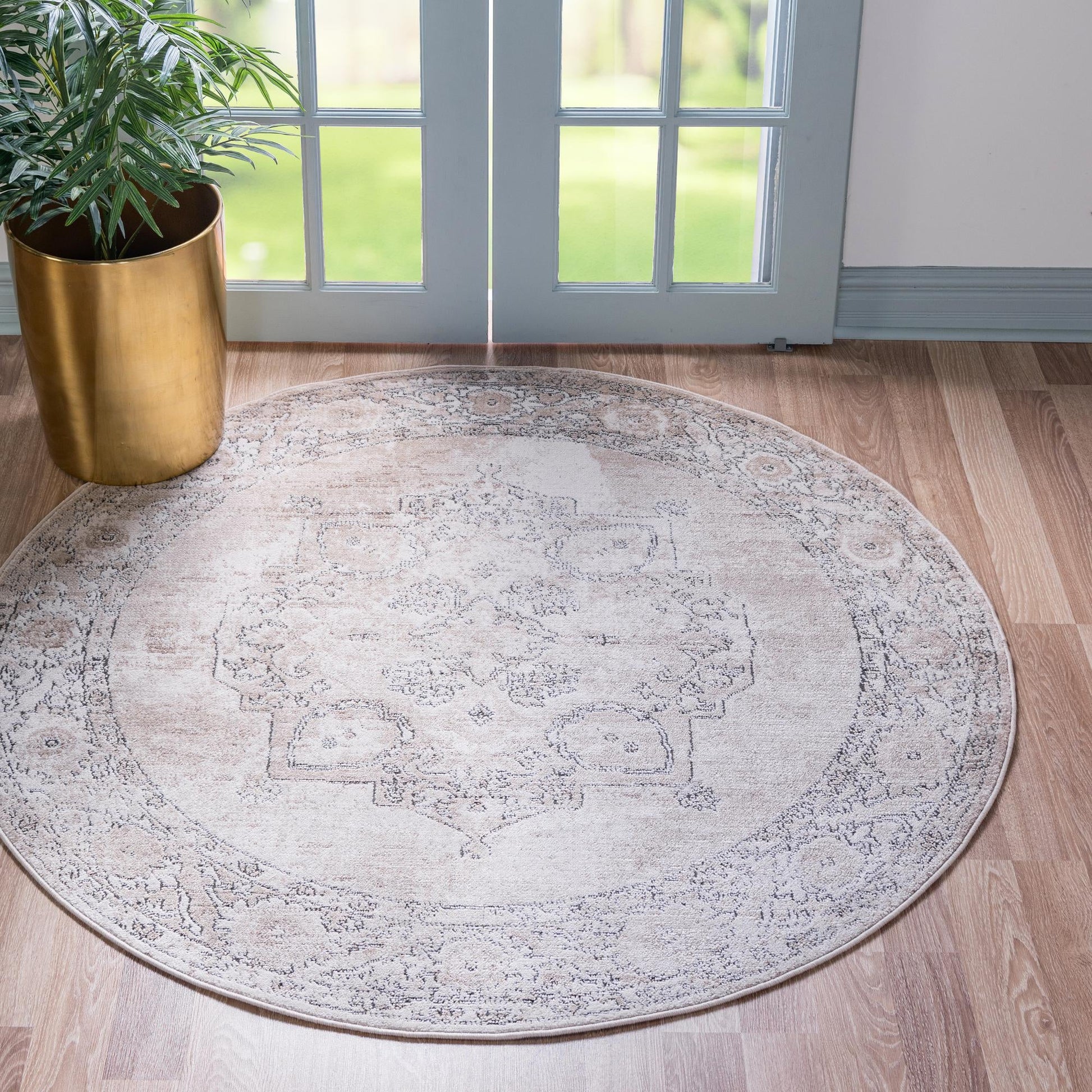 Unique Loom Portland 12 x 12 (ft) Loomed Polypropylene Ivory Round Indoor Medallion Area rug