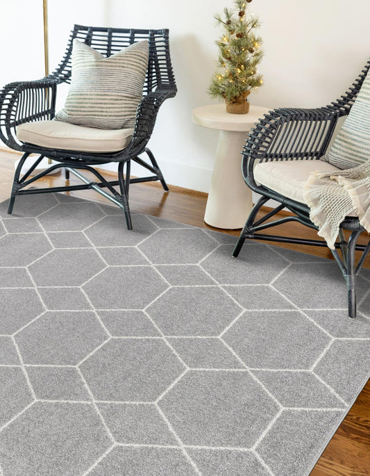 Unique Loom Trellis Frieze 10 x 14 (ft) Loomed Polypropylene Light Gray Rectangular Indoor Trellis Area rug