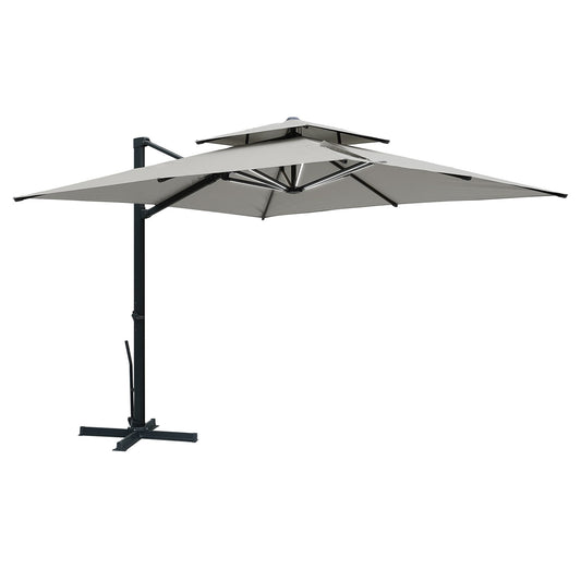 Clihome 10 Aluminum Gray Crank Cantilever Patio Umbrella with Lights and