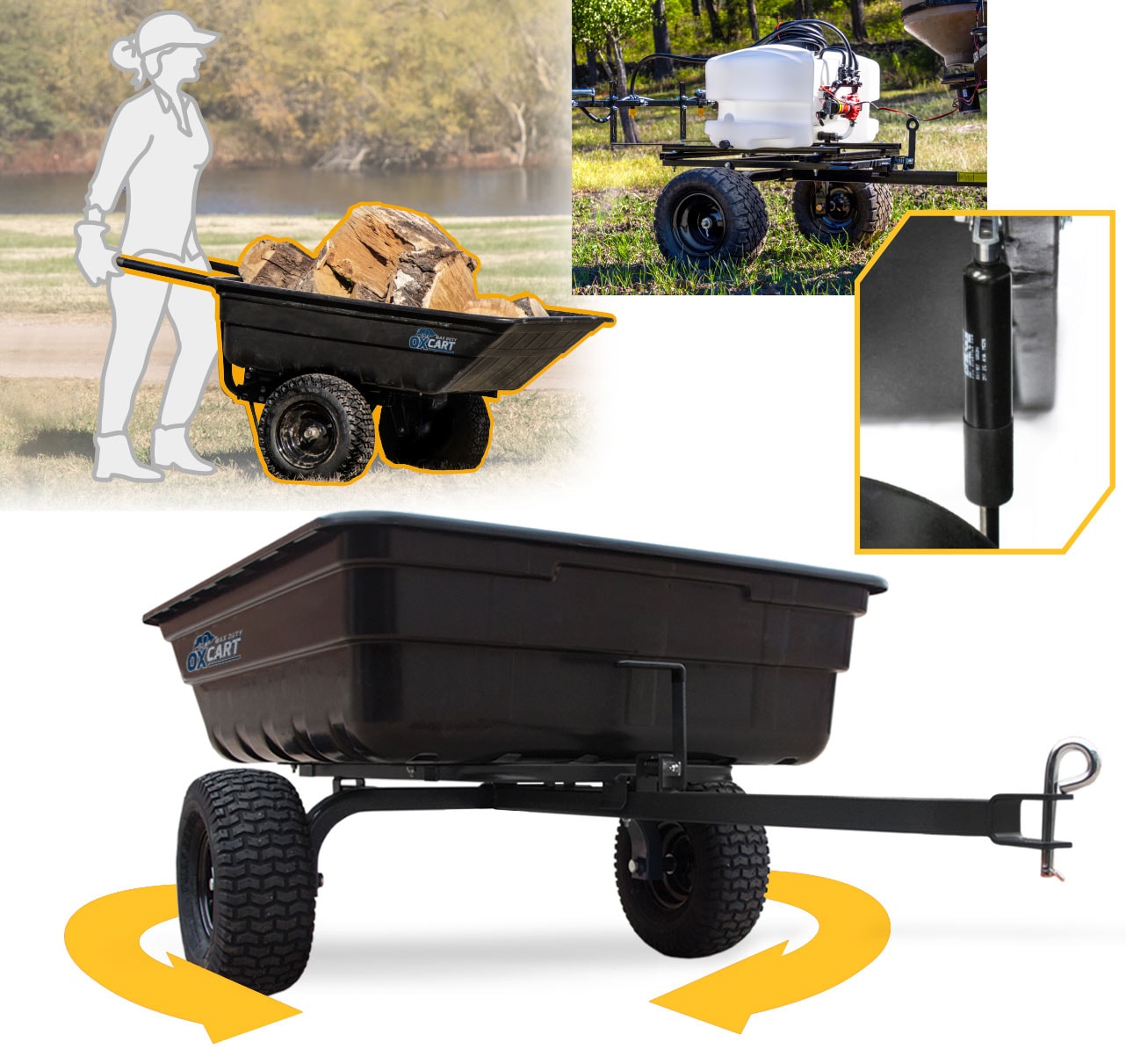 OxCart 12-cu ft Poly Dump Cart, Convertible to Push, Metal Wheel Type, 750 lbs. Weight Capacity GTMZ208192PRF
