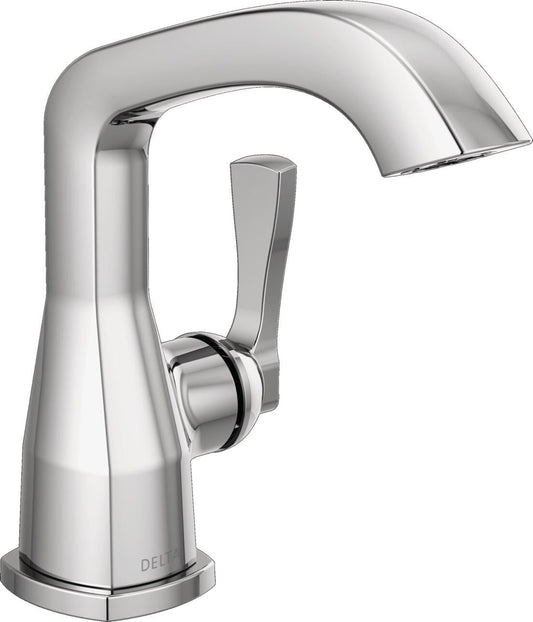 Delta Stryke Lumicoat Chrome Single hole 1-handle WaterSense Low-arc Residential Handle Bathroom Sink Faucet with Drain with Deck Plate