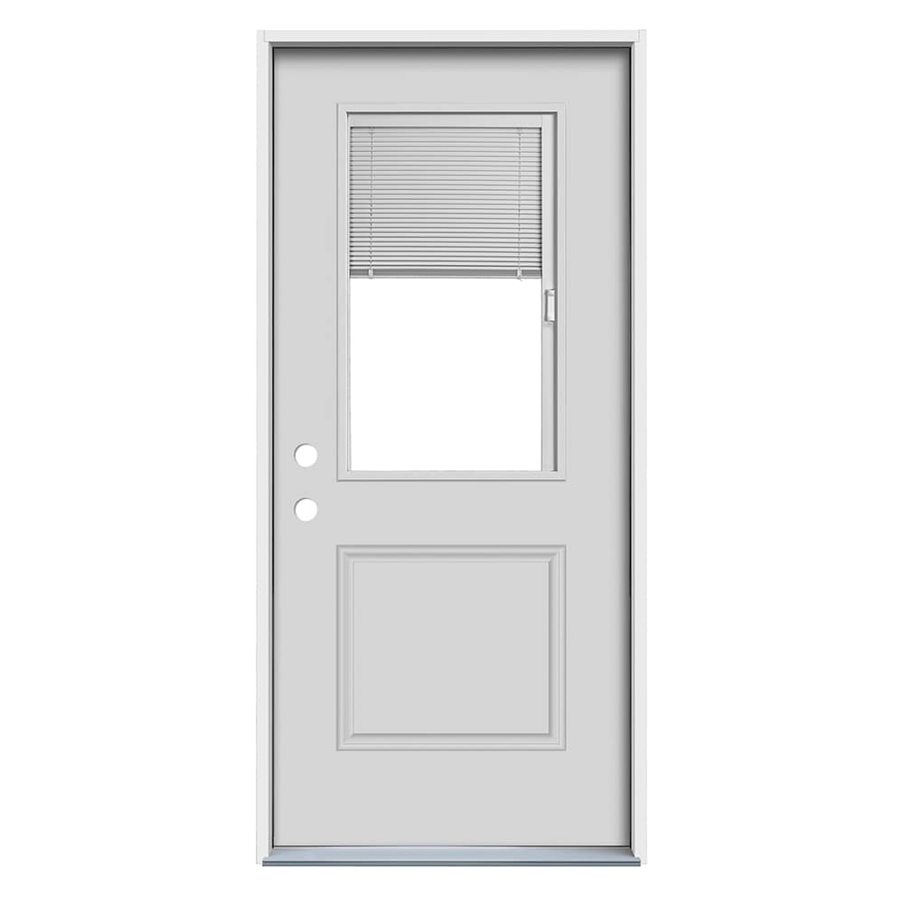 RELIABILT 32-in x 80-in x 4-9/16-in Steel Half lite Right-hand inswing Primed Prehung Front Door Insulating core with Blinds