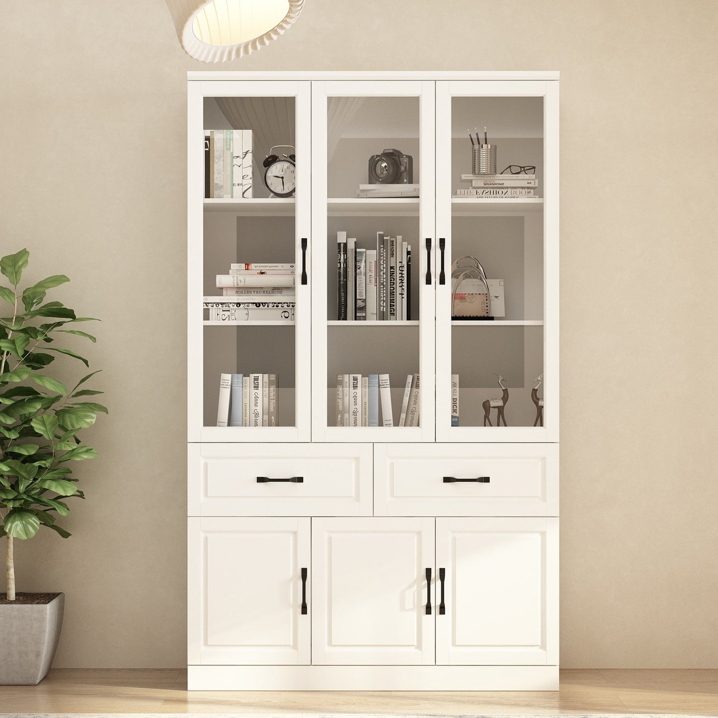 FUFU&GAGA White MDF 3 -Shelf Bookcase with Doors ( 47.2-in W x 78.7-in H x 15.7-in D ) Finished