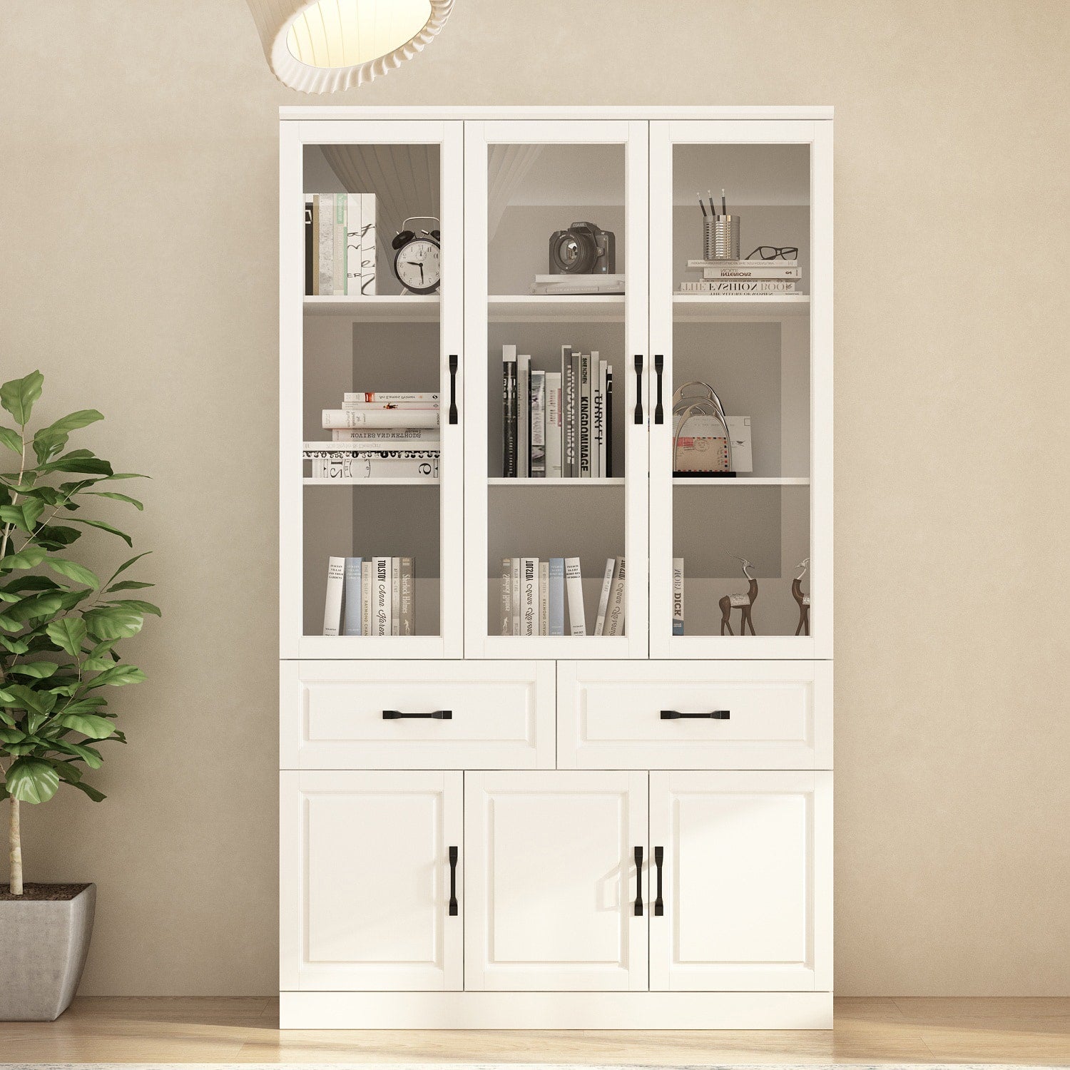 FUFU&GAGA White MDF 3 -Shelf Bookcase with Doors ( 47.2-in W x 78.7-in H x 15.7-in D ) Finished