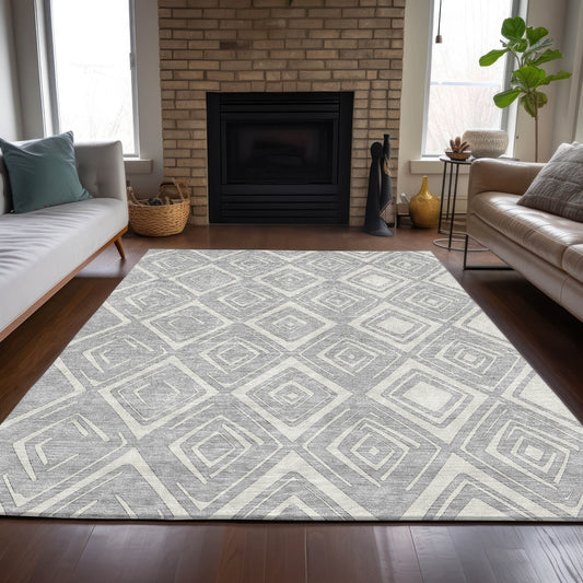 Addison Rugs Chantille ACN737SV 9 x 12 (ft) Silver Rectangular Indoor/Outdoor Geometric Machine washable Area rug