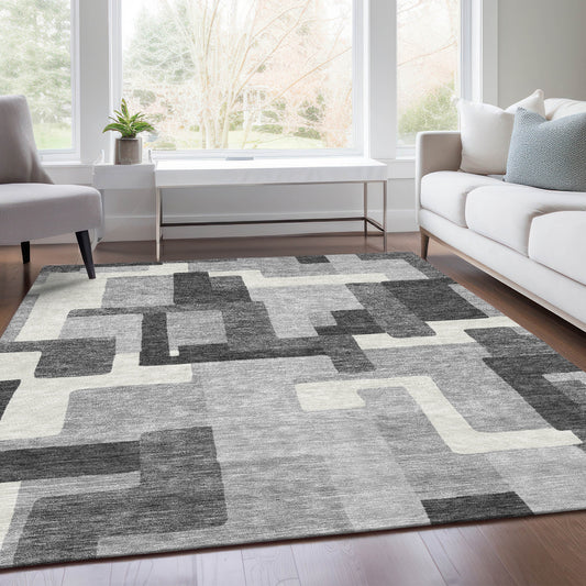 Addison Rugs Chantille ACN740GY 9 x 12 (ft) Gray Rectangular Indoor/Outdoor Geometric Machine washable Area rug