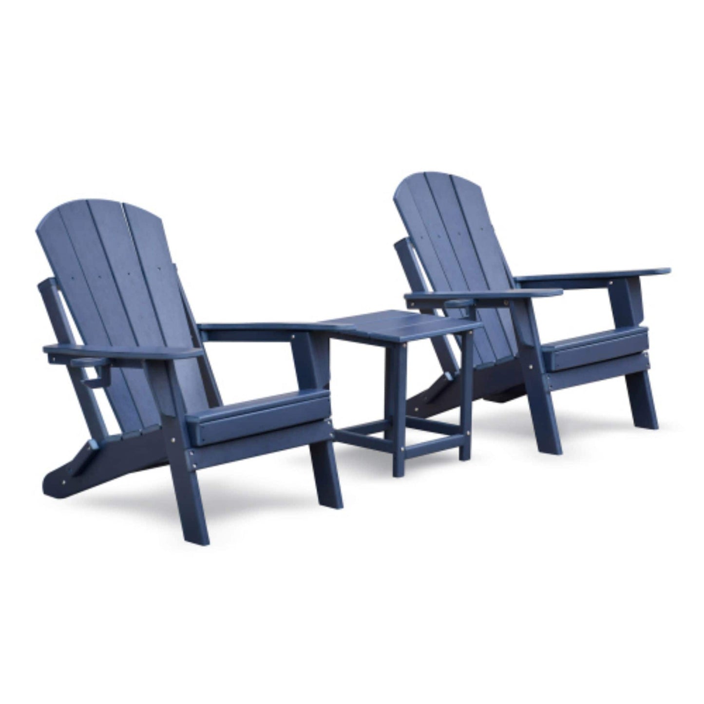 CASAINC Adirondack chairs with table set Set of 2 Stackable Blue HDPE Frame Stationary Conversation Chair with Slat Seat