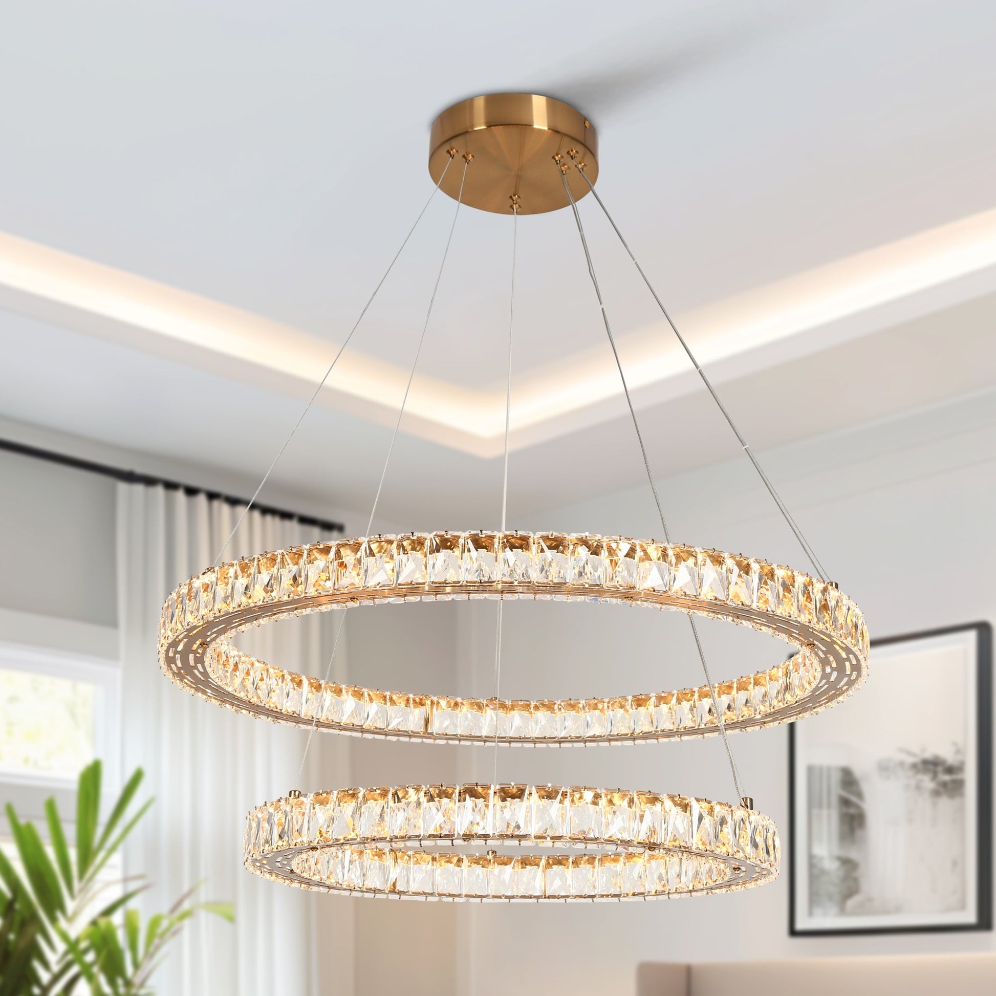 LNC Metorcalipia 2 -Light Polished Gold Modern/contemporary Integrated LED Crystal For Use in Bedrooms, Dining Rooms, Foyers, Kitchens, Living Rooms Chandelier