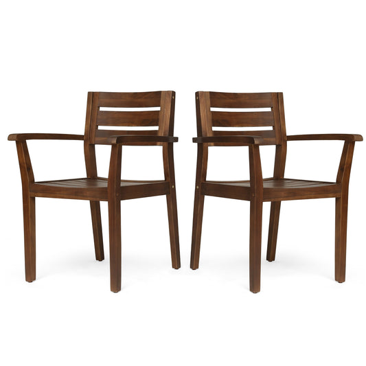 AHIOU HOME Evelyn Set of 2 Stackable Brown Wood Frame Stationary Dining Chair with Slat Seat
