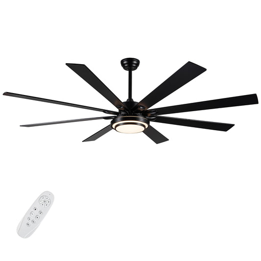 Bybafun 72-in Color-Changing Integrated LED Smart Black with Finished Blades Ceiling Fan With Light - Remote Included ( 8 -Blade )