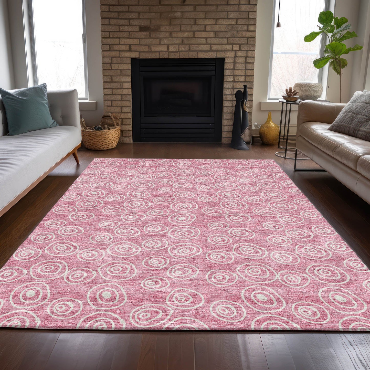 Addison Rugs Chantille ACN728PI 9 x 12 (ft) Pink Rectangular Indoor/Outdoor Geometric Machine washable Area rug